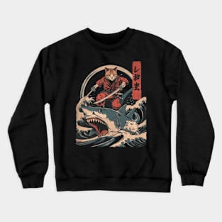 Cat Riding Shark Marine Odyssey Crewneck Sweatshirt